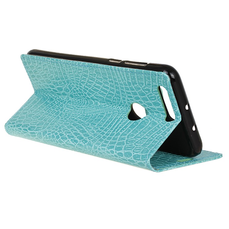 Crocodile Texture Leather Wallet Protector Case for Huawei Honor 8 - Cyan-6
