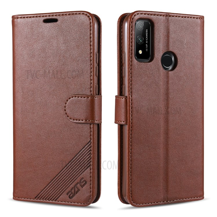 AZNS Wallet Stand Leather Phone Shell for Huawei P smart 2020 - Brown-1