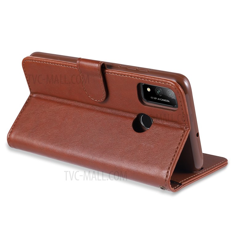 AZNS Wallet Stand Leather Phone Shell for Huawei P smart 2020 - Brown-8