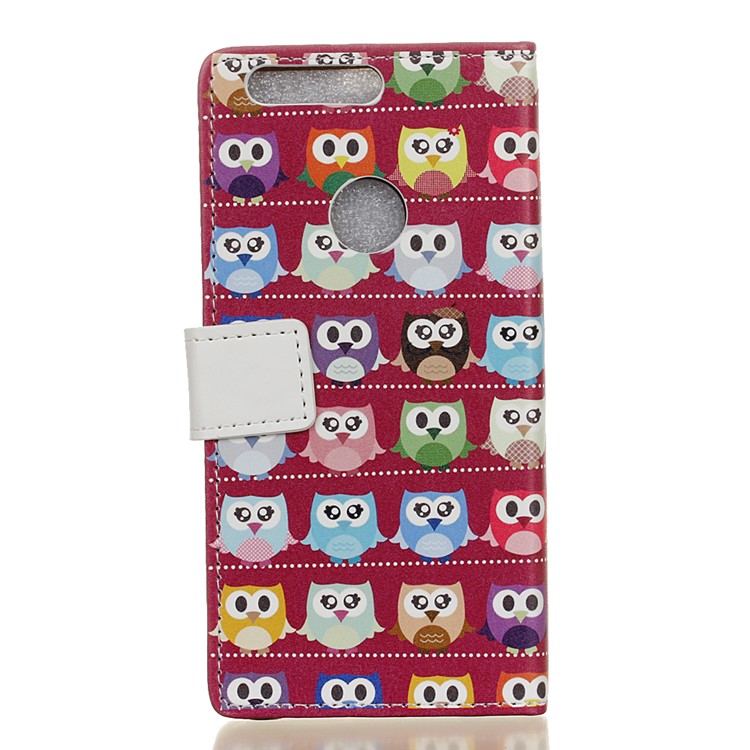 Pattern Printing Leather Wallet Stand Case for Huawei Honor 8 - Red Lovely Owls-2