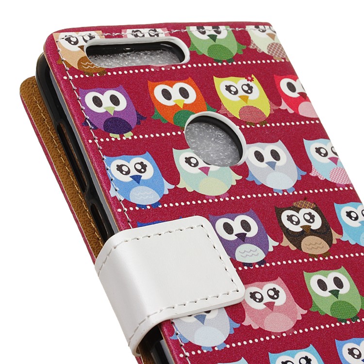Pattern Printing Leather Wallet Stand Case for Huawei Honor 8 - Red Lovely Owls-3