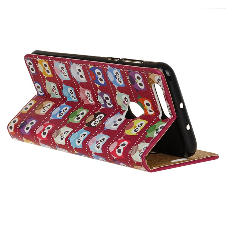 Pattern Printing Leather Wallet Stand Case for Huawei Honor 8 - Red Lovely Owls-4