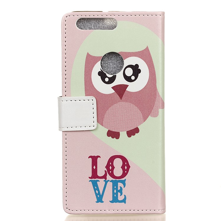 Pattern Printing Stand Leather Wallet Cover for Huawei Honor 8 - Pink Owl-2