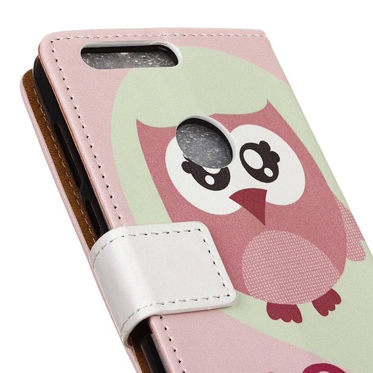 Pattern Printing Stand Leather Wallet Cover for Huawei Honor 8 - Pink Owl-3