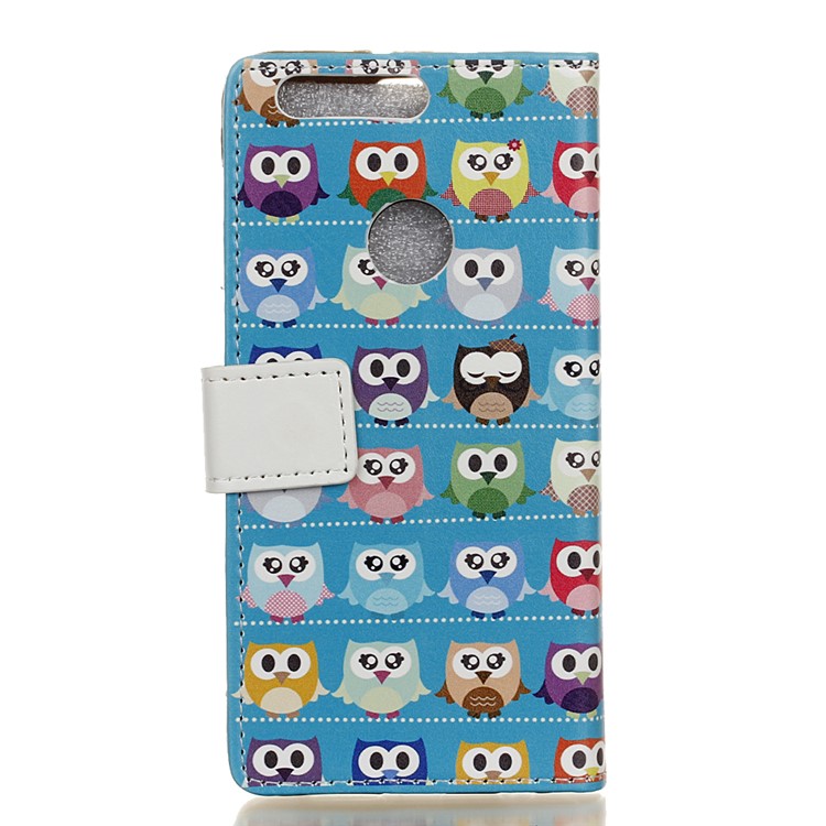 Pattern Printing Wallet Leather Stand Shell for Huawei Honor 8 - Blue Lovely Owls-2