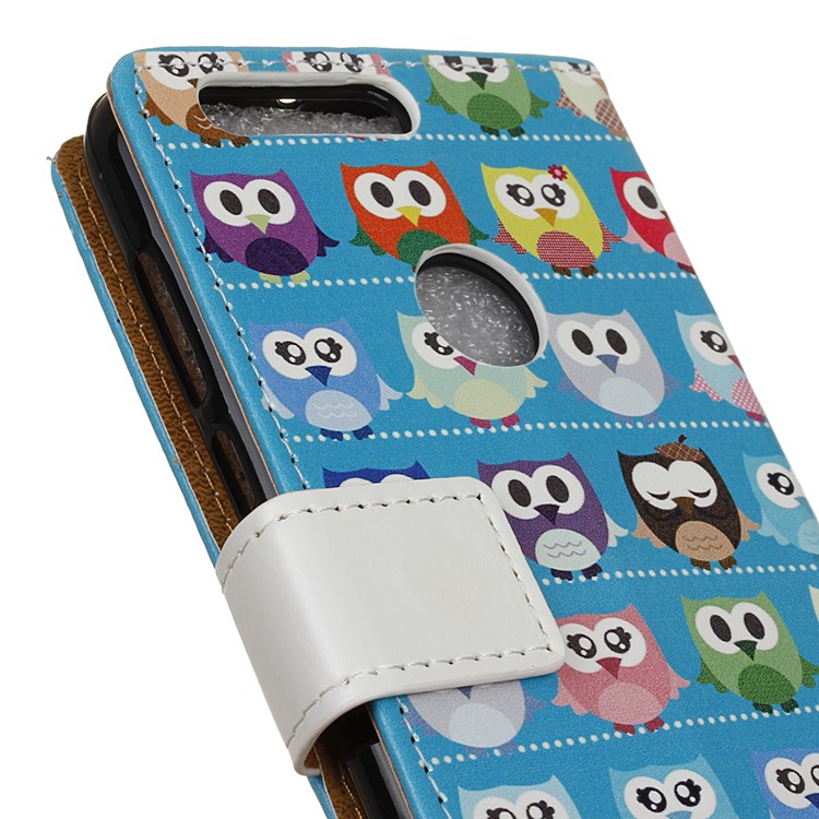 Pattern Printing Wallet Leather Stand Shell for Huawei Honor 8 - Blue Lovely Owls-3