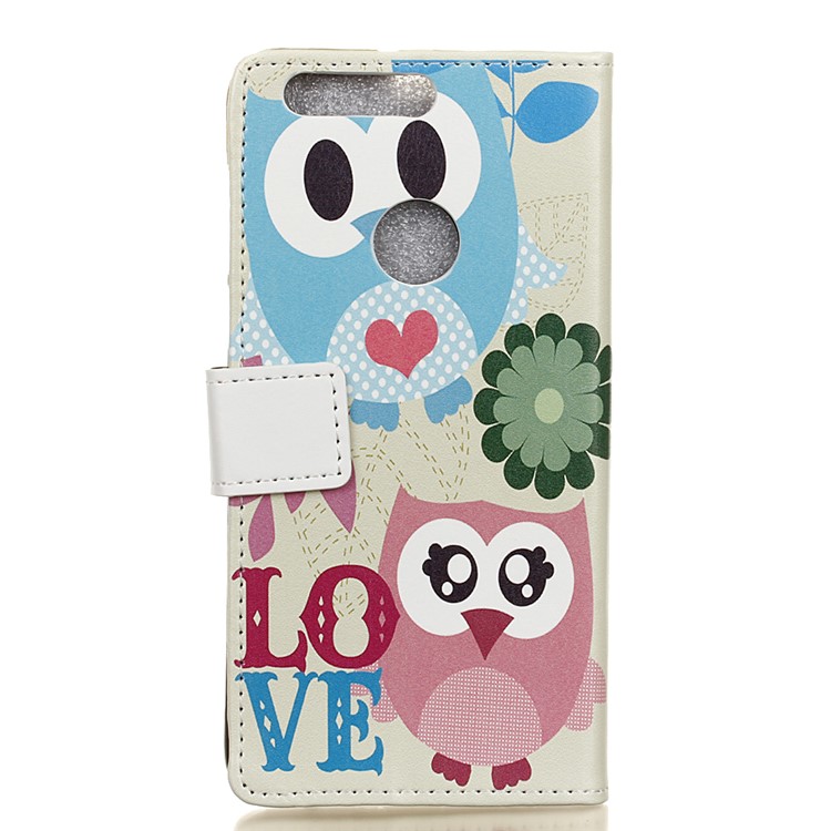 Patterned PU Leather Folio Phone Case for Huawei Honor 8 - Owl Lovers-2