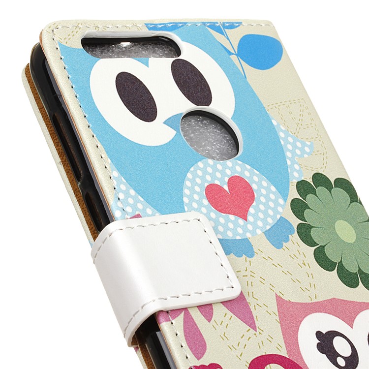 Patterned PU Leather Folio Phone Case for Huawei Honor 8 - Owl Lovers-3