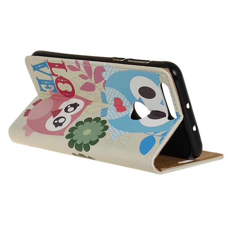 Patterned PU Leather Folio Phone Case for Huawei Honor 8 - Owl Lovers-4