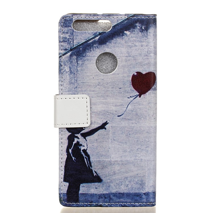 Patterned Leather Wallet Stand Case for Huawei Honor 8 - Retro Girl Releasing the Balloon-2