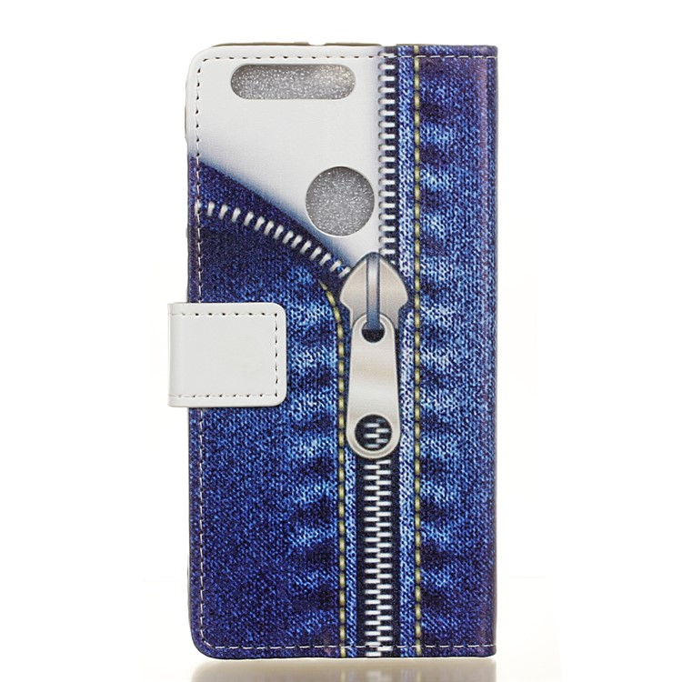 Pattern Printing Leather Protective Case for Huawei Honor 8 - Jeans with Zipper-2