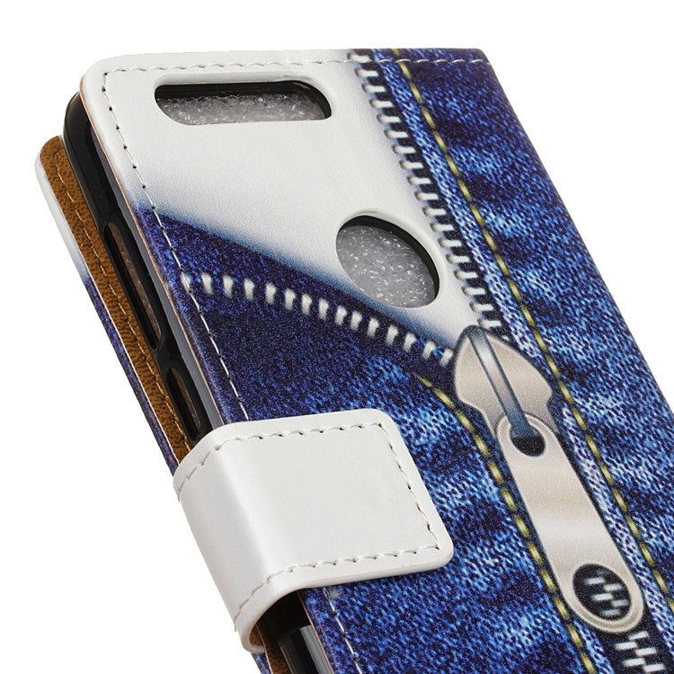 Pattern Printing Leather Protective Case for Huawei Honor 8 - Jeans with Zipper-3