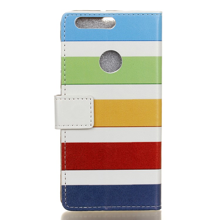 Wallet Stand Leather Pattern Printing Shell for Huawei Honor 8 - Colorized Stripes-2