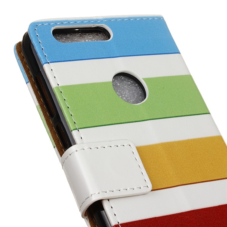 Wallet Stand Leather Pattern Printing Shell for Huawei Honor 8 - Colorized Stripes-3