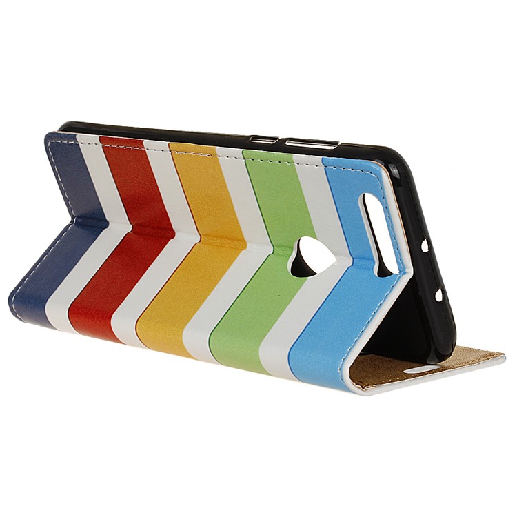Wallet Stand Leather Pattern Printing Shell for Huawei Honor 8 - Colorized Stripes-4