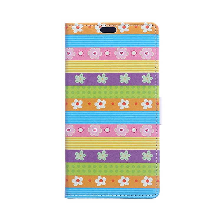 Patterned Leather Wallet Stand Case for Huawei Honor 8 - Colorful Stripes & Flowers-1