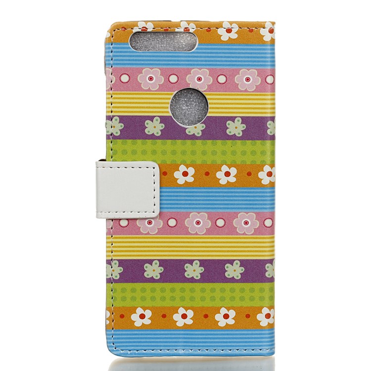Patterned Leather Wallet Stand Case for Huawei Honor 8 - Colorful Stripes & Flowers-2