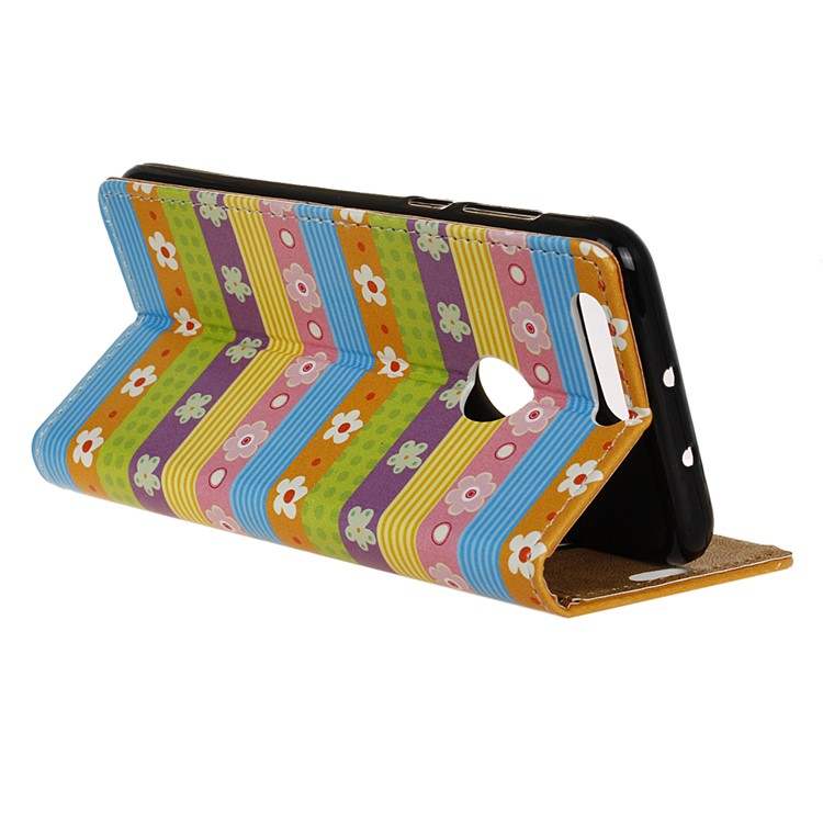Patterned Leather Wallet Stand Case for Huawei Honor 8 - Colorful Stripes & Flowers-4