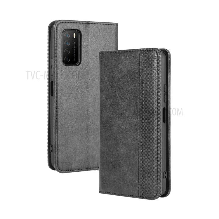 Vintage Style Leather Wallet Stand Case for Honor Play4 - Black-2