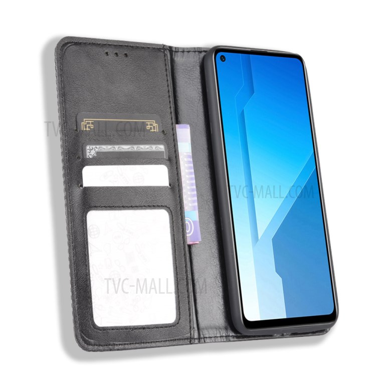 Vintage Style Leather Wallet Stand Case for Honor Play4 - Black-5
