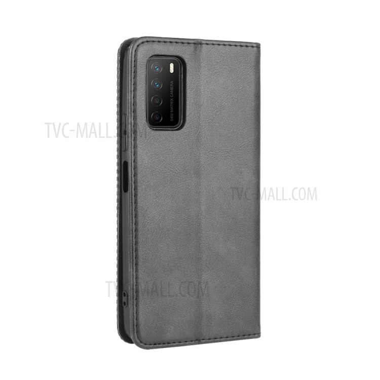 Vintage Style Leather Wallet Stand Case for Honor Play4 - Black-7