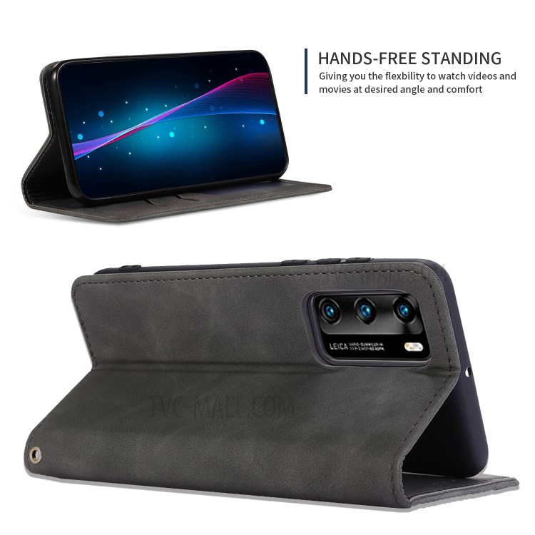 Auto-absorbed Unique PU Leather Shell with Card Slots for Huawei P40 - Black-5