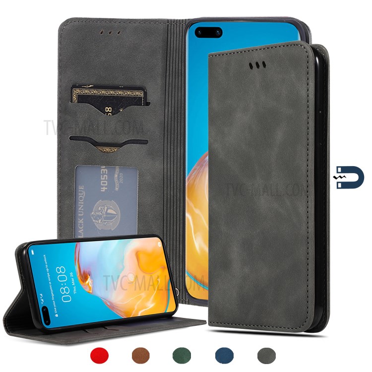 Auto-absorbed Business Style PU Leather Shell with Card Slots for Huawei P40 Pro - Black-1