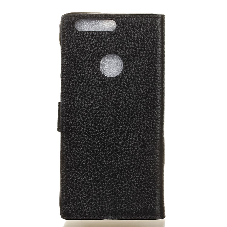 Litchi Genuine Leather Wallet Case for Huawei Honor 8 - Black-2