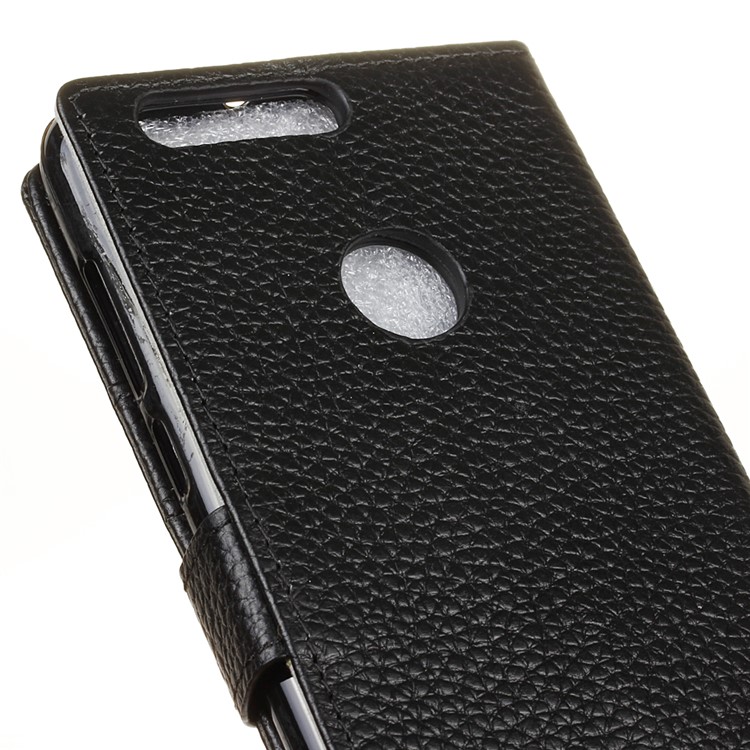 Litchi Genuine Leather Wallet Case for Huawei Honor 8 - Black-3
