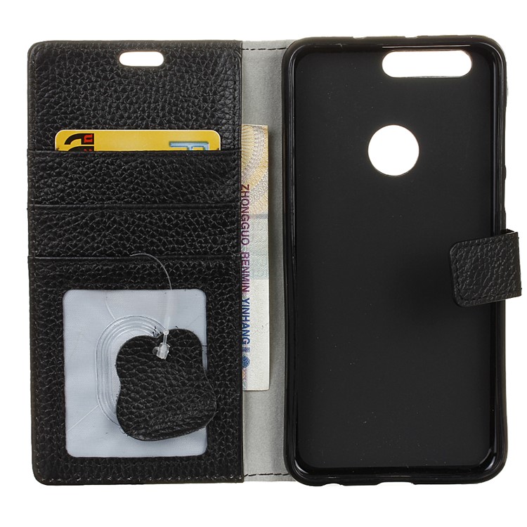 Litchi Genuine Leather Wallet Case for Huawei Honor 8 - Black-4