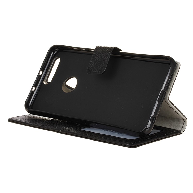 Litchi Genuine Leather Wallet Case for Huawei Honor 8 - Black-5