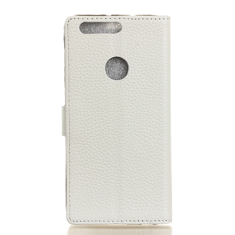 Litchi Genuine Leather Wallet Cover for Huawei Honor 8 - White-2
