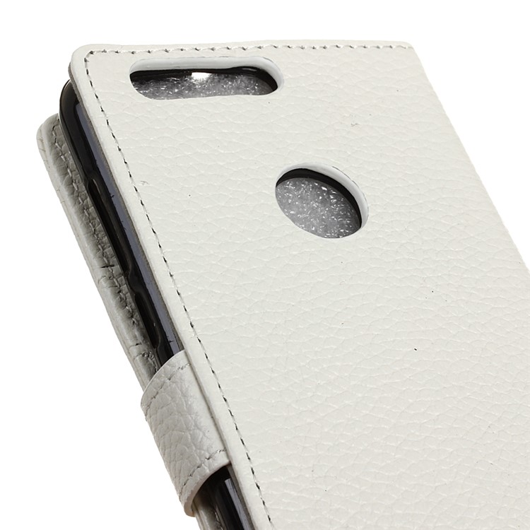 Litchi Genuine Leather Wallet Cover for Huawei Honor 8 - White-3