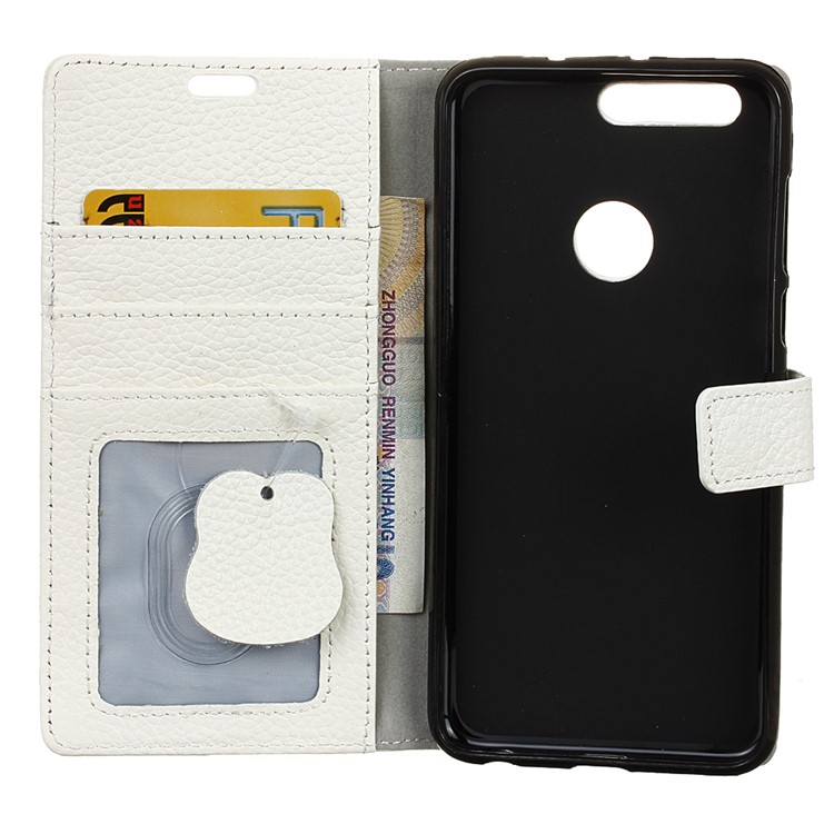 Litchi Genuine Leather Wallet Cover for Huawei Honor 8 - White-4