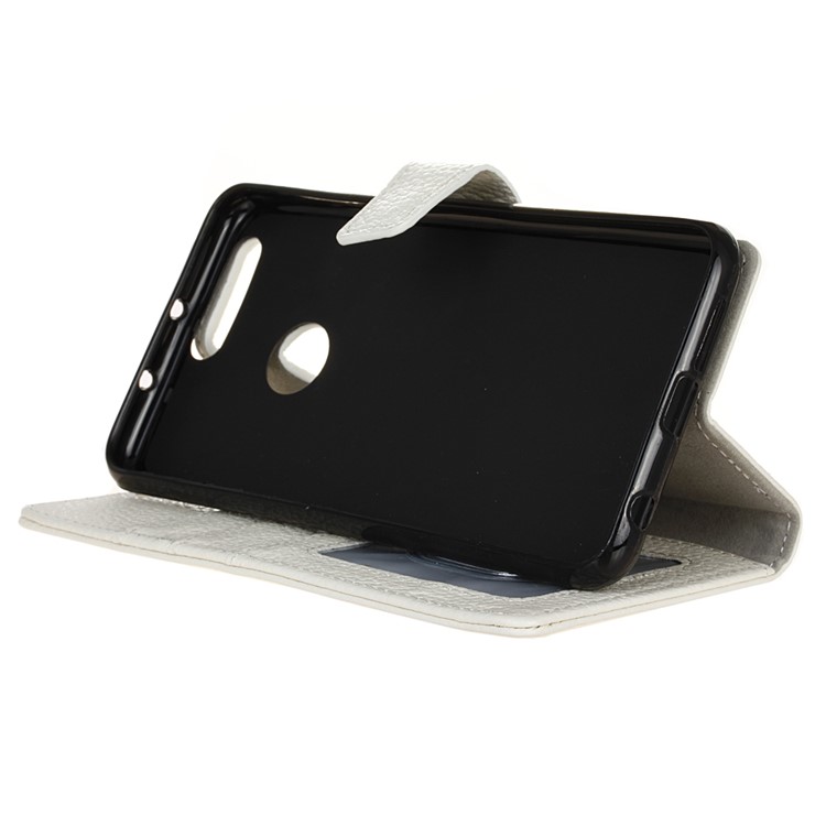 Litchi Genuine Leather Wallet Cover for Huawei Honor 8 - White-5