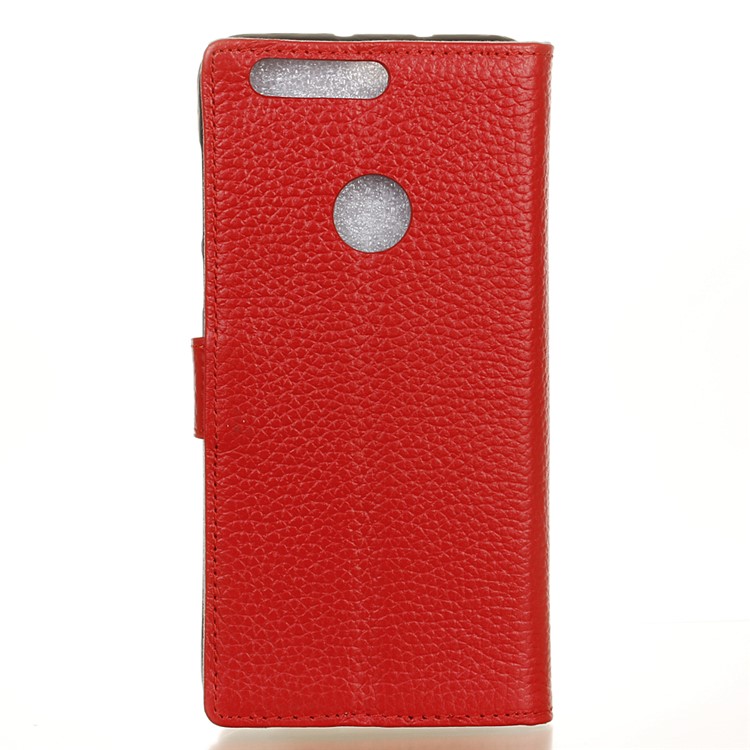 Litchi Genuine Leather Wallet Phone Case for Huawei Honor 8 - Red-2