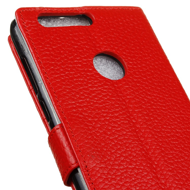 Litchi Genuine Leather Wallet Phone Case for Huawei Honor 8 - Red-3