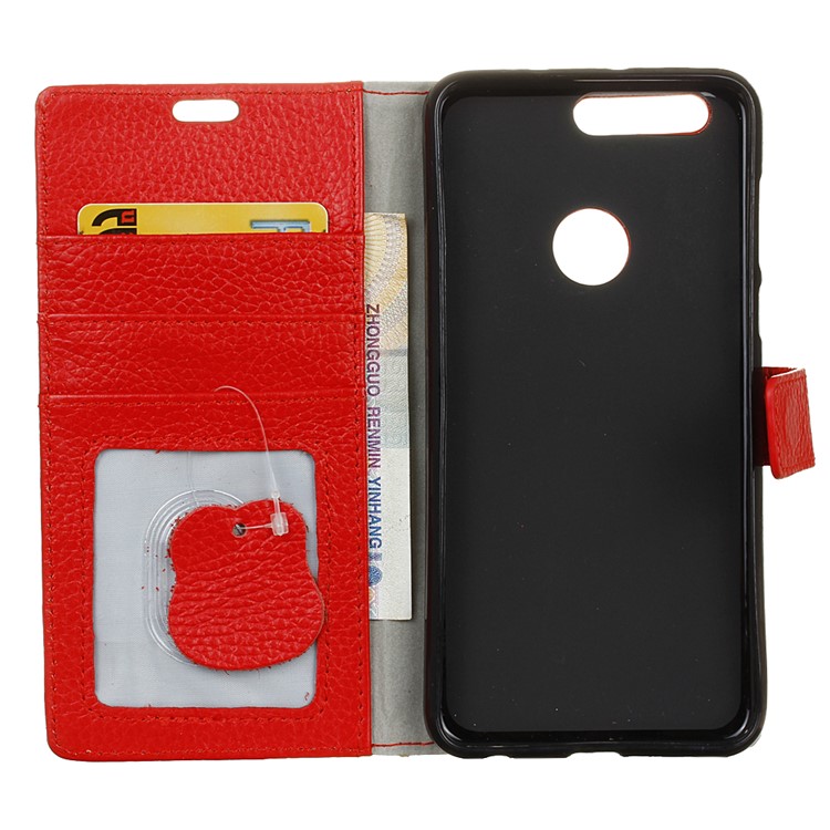 Litchi Genuine Leather Wallet Phone Case for Huawei Honor 8 - Red-4