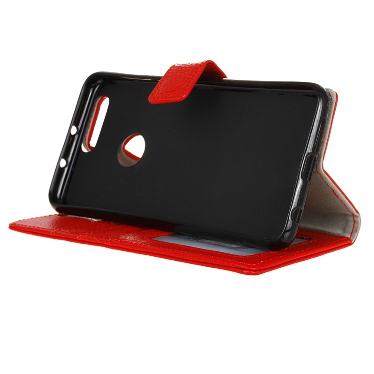 Litchi Genuine Leather Wallet Phone Case for Huawei Honor 8 - Red-5