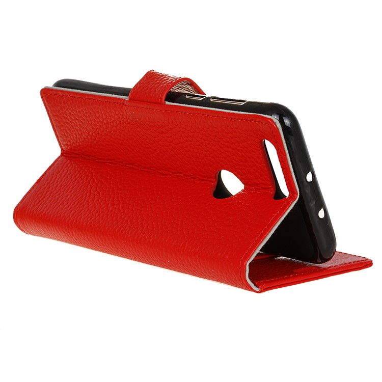 Litchi Genuine Leather Wallet Phone Case for Huawei Honor 8 - Red-6