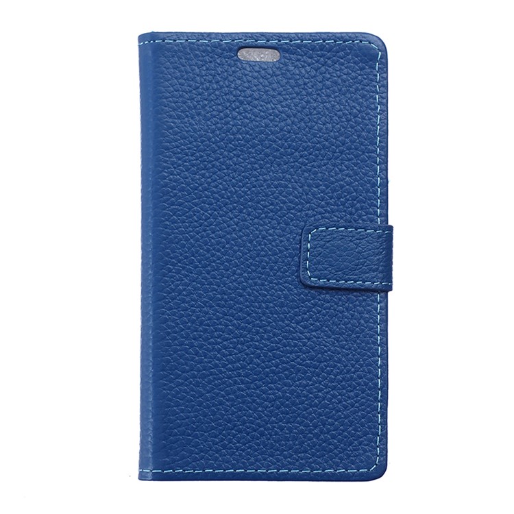 Litchi Genuine Leather Stand Phone Cover for Huawei Honor 8 - Blue-1