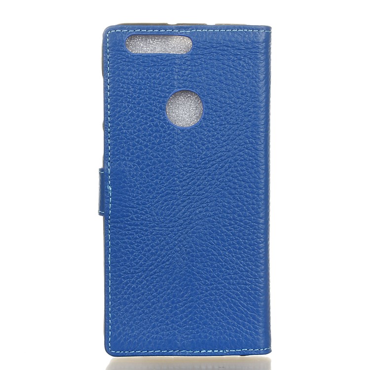 Litchi Genuine Leather Stand Phone Cover for Huawei Honor 8 - Blue-2