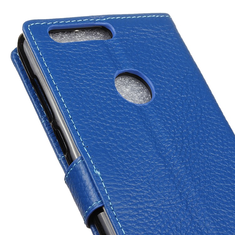 Litchi Genuine Leather Stand Phone Cover for Huawei Honor 8 - Blue-3