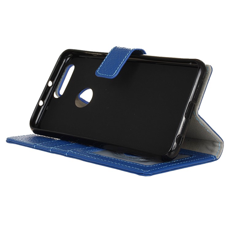 Litchi Genuine Leather Stand Phone Cover for Huawei Honor 8 - Blue-5