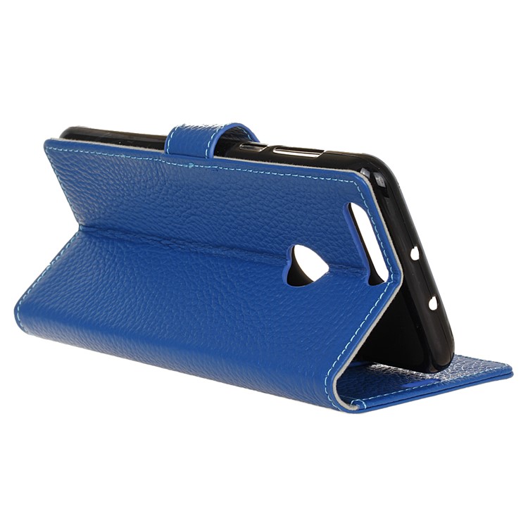 Litchi Genuine Leather Stand Phone Cover for Huawei Honor 8 - Blue-6