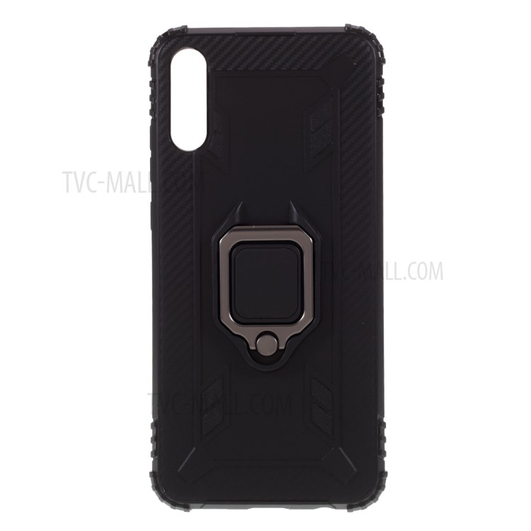 Shockproof Finger Ring Kickstand TPU Cover Cell Phone Shell for Huawei Enjoy 10e - Black-1