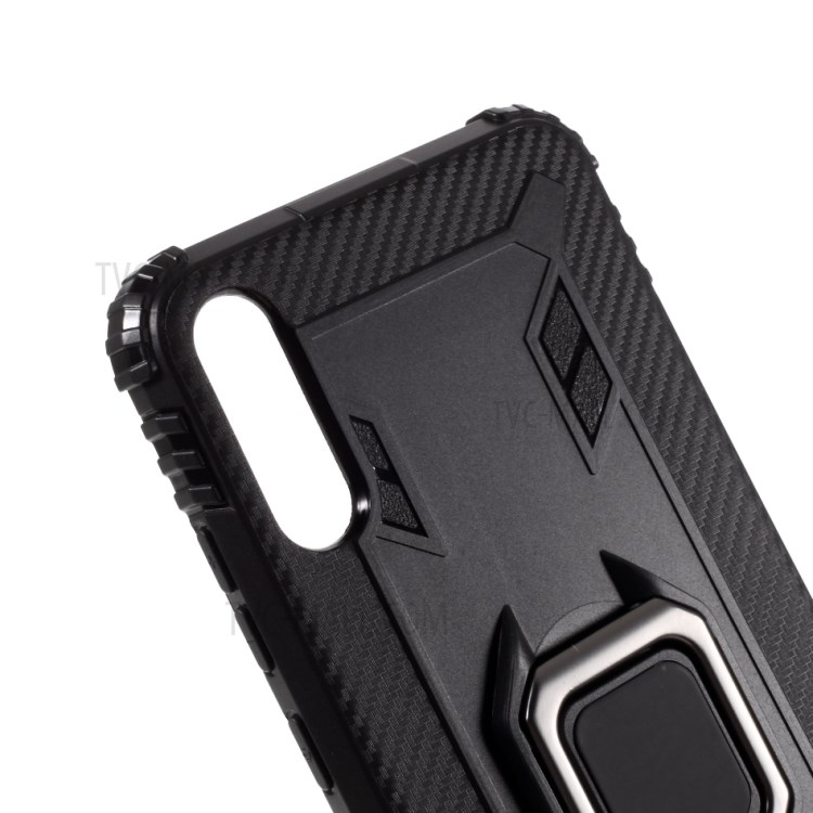 Shockproof Finger Ring Kickstand TPU Cover Cell Phone Shell for Huawei Enjoy 10e - Black-4
