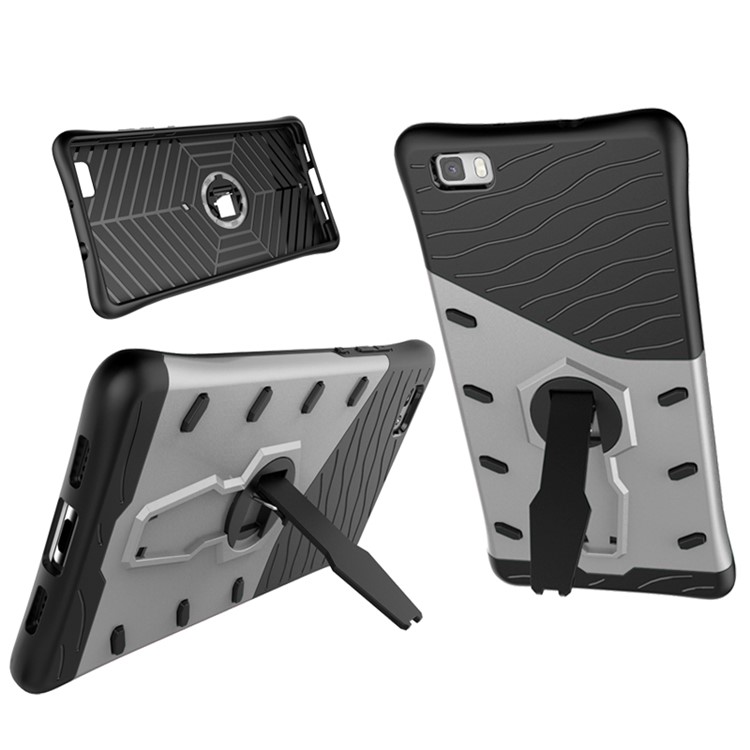 Armor Dual Layer PC + TPU Hybrid Defender Case for Huawei Ascend P8 Lite with Kickstand - Silver-3