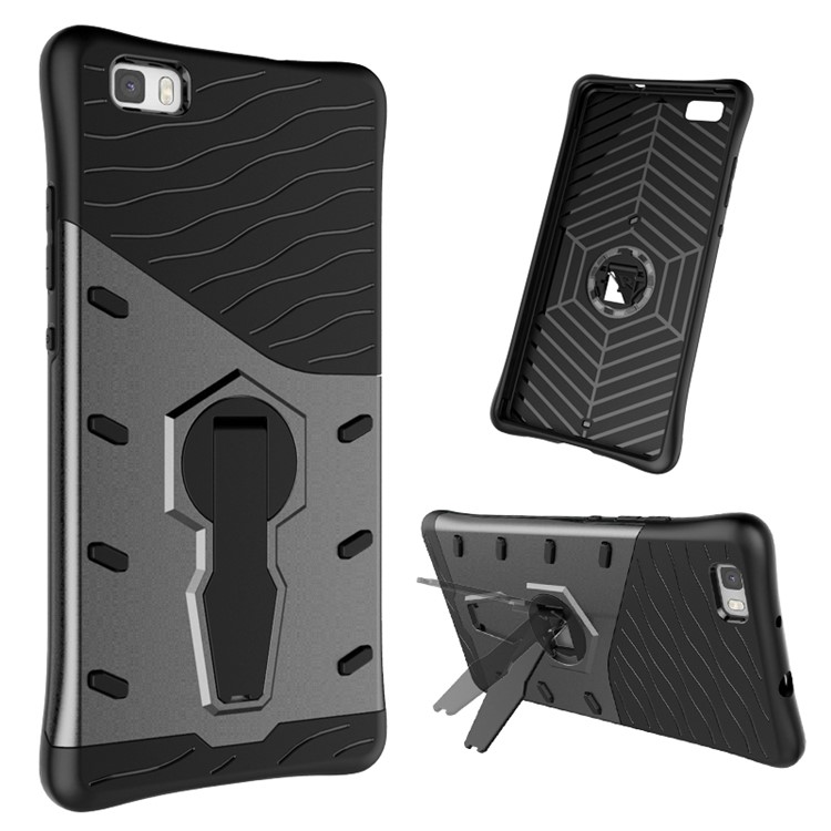 Armor Hybrid PC + TPU Protective Phone Cover for Huawei Ascend P8 Lite with Kickstand - Grey-1