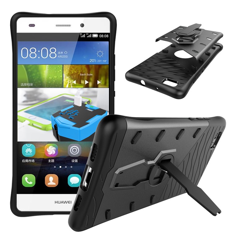 Armor Hybrid PC + TPU Protective Phone Cover for Huawei Ascend P8 Lite with Kickstand - Grey-2